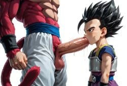 2boys ai_generated black_hair cabba comfyui dragon_ball dragon_ball_gt dragon_ball_super femboy gay gogeta oral red_hair submissive_male super_saiyan_4