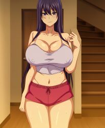 1girls 2d belly_button big_boobs big_breasts blue_eyes blush boobs breasts clothed clothed_female clothing collarbone female female_only front_view hentai hentai_series huge_breasts indoors large_breasts legs_together looking_at_viewer milf navel no_waifu_no_laifu no_waifu_no_life queen_bee_(animation_studio) revealing_clothes screencap screenshot standing stitched sweat sweatdrop sweating thick_thighs thighs upscaled voluptuous voluptuous_female wife