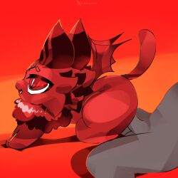 duo female feral from_behind_position fur godforgiveme4 hi_res human luci_(vtuber) male male/female mammal multicolored_body multicolored_fur neck_tuft occult_symbol pentagram red_body red_eyes red_fur sex simple_background symbol tail thin_tail tuft two_tone_body two_tone_fur watermark wings