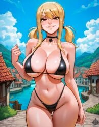 lucy_heartfilia curvy 1girls solo outdoors bikini bnwo fairy_tail ai_generated lustalch large_breasts choker blonde_hair
