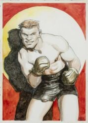 benoit_prevot male male_only gay original tagme 2000 penis_through_leghole penis shorts flaccid 1boy solo boxing_gloves