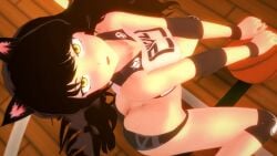 rwby logang45 blake_belladonna 1girls solo_female gym_uniform gym_clothes black_hair black_hair_female long_hair long_hair_female yellow_eyes cat_ears faunus basketball basketball_(ball) pose posing