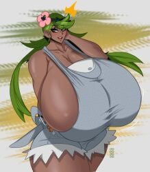 mallow_(pokemon) huge_breasts gigantic_breasts hyper hyper_breasts dark-skinned_female aomokoka