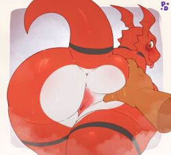 1boy 2026 ass ass_bigger_than_head ass_focus ass_grab asshole butthole disembodied_hand dragon dragon_tail furry furry_male guilmon nintendo pokemon pokemon_(species) pony_dreaming solo solo_focus solo_male sweaty sweaty_ass sweaty_body tail tongue tongue_out