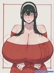 1girl 1girls absurd_res absurdres ai_generated alternate_breast_size anime arms_under_breasts bare_shoulders big_breasts breasts breasts_bigger_than_head breasts_bigger_than_torso comfyui crossed_arms eyelashes female female_focus female_only gigantic_breasts hairband highres huge_breasts large_breasts lips massive_breasts mature_female milf red_sweater seductive_smile simple_background solo solo_female solo_focus spy_x_family stable_diffusion standing straight-on taut_clothes thorn_princess tight_clothing top_heavy top_heavy_breasts undersized_clothes xenomon yor_briar yor_forger