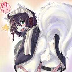 anus ass balls blush crossdressing dress furry gay girly izzanglan maid maid_uniform male male_only mooning panties presenting sheath stone_(artist) surprised underwear yaoi