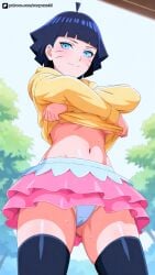 ai_generated black_hair blue_eyes boruto boruto:_naruto_next_generations breasts miniskirt naruto naruto_(series) nude panties seductive semi_nude sexy short_hair thighs uzumaki_himawari white_panties