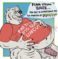anthro bear belly bodily_fluids boris_mrazovito clothing cum digestion duo ejaculation external feral gay_dads genital_fluids genitals hard_vore hi_res imsi male male/male mammal meme nipples organs overweight overweight_anthro overweight_male penis polar_bear professor shirt squirmynoodle stomach teacher teacher_pred topwear ursine vore