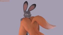 anal anthro butt butt_grab canid canine diane_foxington disney doggystyle dragonaurix dreamworks duo ears_up eyes_closed female female/female fox from_behind_position fur grey_body grey_fur hand_on_butt hi_res judy_hopps lagomorph leporid mammal nude nude_anthro nude_female oral rabbit rimming sex simple_background size_difference smaller_female tail the_bad_guys tongue tongue_out zootopia