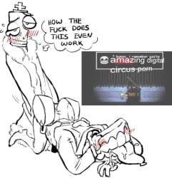 2boys anal blush caine_(the_amazing_digital_circus) closed_eyes clothed doggy_style gay gay_sex kinger_(the_amazing_digital_circus) penetration the_amazing_digital_circus yaoi