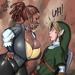 cleavage dark-skinned_female huge_breasts iaaut link telma the_legend_of_zelda thick_thighs twilight_princess