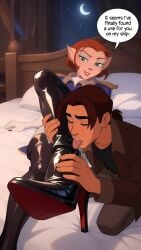 age_difference ai ai_generated alien boot_fetish boot_licking boots breasts captain_amelia disney feline female femdom green_eyes jim_hawkins licking licking_boots looking_down mature_female milf short_hair thigh_high_boots treasure_planet uniform