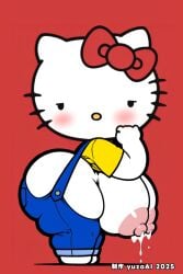 1girls ai_generated anthro big_ass big_breasts chibi chibi_style chubby chubby_female fat_ass female furry furry_female hello_kitty hello_kitty_(character) hello_kitty_(series) huge_ass huge_breasts milking_breasts overalls sanrio shortstack solo thick_thighs