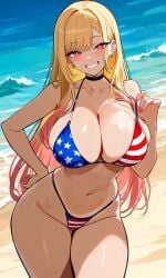 sono_bisque_doll_wa_koi_wo_suru kitagawa_marin american_flag_bikini tanned tanned_skin tanned_female schoolgirl teenager teenage_girl beach teasing teasing_viewer standing shao145 ai_generated solo solo_female 1girls curvy curvy_figure curvy_female large_breasts curvy_body mature_female big_breasts huge_breasts light_skin light-skinned_female shiny_skin bikini micro_bikini looking_at_viewer