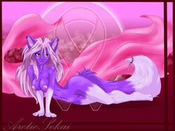 anthro arctic-sekai breasts canine female fox fur furry furry_ears furry_tail nude piercing purple_fur red_eyes solo tail takumi