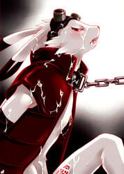 after_sex anthro bondage chains collar fur furry glaring goggles king_kazuma lagomorph male male_only messy nipple_piercing nipple_ring nipples piercing rabbit solo summer_wars vest