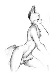 1boy anthro balls male male_only monochrome nude penis side_view smoking sneakerfox solo tagme