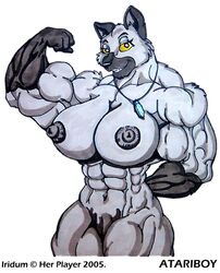 2005 abs anthro atariboy breasts canine extreme_muscles female female_only flexing fur furry huge_breasts iridium misspelling muscular_female