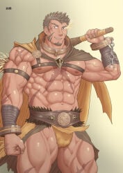 1boy abs absurd_res armband artist_name balls_under_clothes bandaged_arm bara barbarian beard beefy belt biceps big_areola bracelet breasts broad_shoulders brown_eyes brown_hair bulge bulge_through_clothing cape clenched_hand club_(weapon) cross_scar daddy dilf energy fingernails forked_eyebrows gay genital_outline goatee gradient_background grin heracles_(tokyo_afterschool_summoners) hi_res hunk hyper_muscles loincloth looking_at_viewer male male_only manly mature_male miyabi13783794 muscles muscular muscular_arms muscular_legs muscular_male muscular_thighs navel neckwear no_body_hair pecs pelvic_curtain quadriceps revealing_clothes scar scar_on_arm scar_on_chest scar_on_face scar_on_leg scars_all_over short_hair sideburns simple_background six_pack skimpy solo standing straps thick thick_arms thick_legs thick_thighs tokyo_afterschool_summoners topless tough_guy triceps veiny_arms veiny_hands very_high_resolution weapon weapon_over_shoulder yaoi
