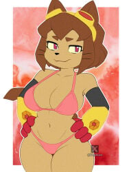 big_breasts bikini bikini_top pink_bikini boobs booty caked_up cat_ears cat_tail catgirl feline female_only gameoverse genyacero glitch_productions kit_(gameoverse) sexy_body sexy_female smug_face tagme