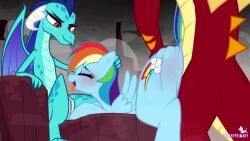1boy 2girls 2girls1boy animated anus ass bisexual bisexual_female bisexual_spitroast canaryprimary cunnilingus dragon ember_(mlp) equine female feral ffm_threesome from_behind_position garble_(mlp) male multiple_girls my_little_pony no_sound oral penis princess_ember_(mlp) pussy rainbow_dash_(mlp) reptile scalie spitroast tagme threesome vaginal video