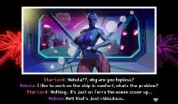 neophite-byte female solo dialogue text bald bald_female blue_skin breasts big_breasts nipples pixel_art female_only marvel guardians_of_the_galaxy nebula_(marvel) 1girls