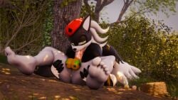 1:1 3d 3d_(artwork) 69_position absurd_res ace_(mrfrenchyjackal) adam_(juicyducksfm) anthro anus balls bandage bandaged_arm bandaged_leg basket beret big_balls big_penis black_body black_fur blender_(artwork) bodily_fluids bodypaint canid canine canis clothing container cum cum_in_mouth cum_inside cum_on_penis digital_media_(artwork) duo easter easter_balls easter_egg fan_character fur genital_fluids genitals gloves grey_body grey_fur hair handwear hat headgear headwear hi_res holidays jackal jackal_squad juicyducksfm long_hair looking_at_viewer lying male male/male mammal mostly_nude muscular muscular_male nature nature_background on_ground oral oral_penetration outside paint paint_on_balls paint_on_body painted_balls penetration penis plant plumenjoyer sega sex shrub sonic_(series) sonic_the_hedgehog_(series) sunny tree wet white_body white_fur wolf