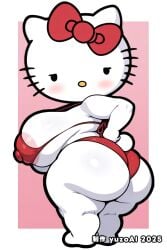 1girls ai_generated anthro big_breasts chibi chibi_style female furry furry_female hello_kitty hello_kitty_(character) hello_kitty_(series) huge_breasts sanrio shortstack solo nipple_bulge nipples_visible_through_clothing areola_slip areolae_slip erect_nipples chubby chubby_female vulva pussy_peek bikini red_bikini huge_ass big_ass ass_focus fat_ass rear_view back_view from_behind