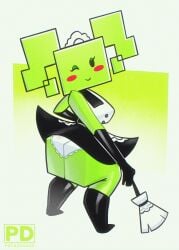 abstract_background blocky_body blush green_skin maid mario_(series) nintendo paper_mario pothosdark super_paper_mario wink