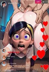 1boy 1girls ai_generated anal_sex ann_possible ass_penetration ass_visible_from_the_front bedroom bedroom_sex boy comments dow down_blouse downblouse edit edited embarrassed embarrassed_female english_text female girl hanging_off_bed hearts helen_parr incredibles kim_possible kimberly_ann_possible laptop large_penis male mother_watching_daughter muscular_male no_bra no_panties no_pants no_underwear not_furry paperdoll_construction people_watching purple_eyes purple_hair shocked_expression text the_incredibles the_incredibles_2 violet_eyes violet_hair violet_parr white_shirt white_skin