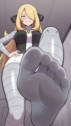 1girls ai_generated blonde blonde_hair clothed clothed_female clothing creatures_(company) cynthia_(pokemon) feet female female_only foot_fetish foot_focus game_freak nintendo pokemon pokemon_bdsp pokemon_dppt self_upload smell smell_fetish smelly smelly_feet solo solo_female team_galactic_uniform toes