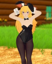 rwby yang_xiao_long softserveneo 1girls solo_female bunny_ears bunnysuit bunny_girl blonde_hair blonde_female long_hair long_hair_female purple_eyes pose posing cleavage