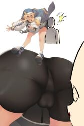 2boys akaringh androgyne_symbol ass ass_focus backsack balls big_ass big_butt bike_shorts blonde_hair blue_eyes bridget butt_attack femboy guilty_gear guilty_gear_strive long_hair male male_only minishorts nosebleed shorts thick_thighs thighs