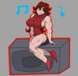 abs big_breasts brown_hair eight_pack female friday_night_funkin girlfriend_(friday_night_funkin) huge_breasts muscle muscles muscular_arms muscular_female muscular_legs muscular_thighs red_shoes six_pack speakers