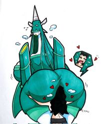 alien alien_girl artist_signature ass_worship big_ass big_breasts big_butt black_hair blank_background celesteela dress drooling face_in_ass facesitting female/female female_only flustered green_dress green_hair hugging_ass larger_female light-skinned_female light_skin long_hair long_neck looking_back love_heart mr.ctm nintendo no_arms pokémon_(species) pokemon simple_background smaller_female source_request topless topless_female ultra_beast white_background year_request