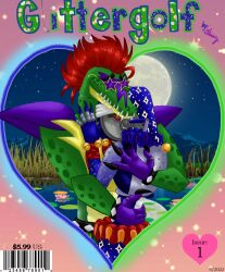 adorable animatronic animatronics comic_cover cover_page daycare_attendant_(fnaf) digital_media five_nights_at_freddy's five_nights_at_freddy's:_security_breach fluff fnaf forest full_moon gay glitter heart hug hugging lake lily_pad love montgomery_gator_(fnaf) moondrop mountains neon_lights night olivia-the-dragon reeds robot romance sparkles