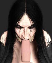 3d 4k angry angry_face black_hair black_lips black_lipstick black_tears cum_on_face daz3d daz_studio edna_church_(lhf3d) gilf granny grey_eyes hag long_hair lowhangingfruit3d_(artist) makeup mature mature_female nipple_bulge nipples old older_female oral original_character pale-skinned_female pale_skin penis sagging_breasts sucking sucking_penis tears witch