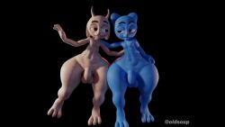 3d_(artwork) anthro ass balls big_butt bovid butt_focus caprine cartoon_network digital_media_(artwork) domestic_cat duo felid feline felis genitals goat gumball_watterson huge_butt looking_away male mammal nude oldsoupz penis standing the_amazing_world_of_gumball thick_thighs wide_hips