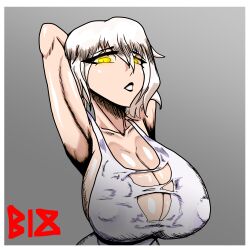 1girls big_breasts black_lipstick breasts brusta18 code_vein female_only glowing_eyes io_(code_vein) ripped_clothing solo white_hair yellow_eyes