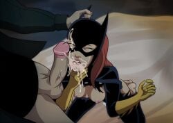 1girls 2boys barbara_gordon batgirl batman_(series) blue_eyes breasts dc dc_comics elmrtev femsub forced light-skinned_female light-skinned_male light_skin maledom orange_hair pussy rape ripped_clothing sex