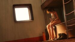 3d barely_clothed bed breasts brown_hair cup female female_only lara_croft lara_croft_(survivor) morning mug naked ponytail scamarai see-through see-through_clothing sitting sitting_on_bed solo thighs tomb_raider tomb_raider_(survivor) video_games visible_nipples