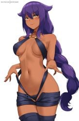 1girls 2022 braided_hair breasts brown_skin dark-skinned_female dark_skin female female_only gold_eyes hioyami hps jahy jahy_sama_wa_kujikenai! large_breasts long_hair purple_hair revealing_clothes thick_thighs white_background