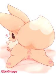 anus ass brown_body cute eevee female feral genitals hi_res looking_at_viewer looking_back lying nakimayo nintendo pokémon_(species) pokemon pussy question_mark raised_tail solo spread_legs spreading video_games