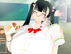 1girls 3d big_breasts breasts busty curvaceous curvy curvy_body curvy_female curvy_figure female_focus female_only glasses huge_breasts large_breasts nikuko_(galko) oshiete!_galko-chan school_uniform schoolgirl schoolgirl_uniform tabochi_mochi_(artist) voluptuous