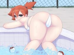 4:3_aspect_ratio ass asymmetrical_hair back bikini breasts cameltoe clothing female female female_only green_eyes high_resolution huge_ass kasumi_(pokemon) kasumi_(pokemon) large_ass legs looking_at_viewer medium_breasts muscle navel poke_ball pokemon pokemon_(game) pokemon_rgby ponytail pool qirlpuke short_ponytail side_ponytail sideboob simple_background solo swimsuit thick_ass thick_thighs thighs tied_hair water wet white_background white_bikini white_swimsuit