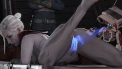 1girls 2boys 3d 3d_(artwork) all_fours ass ass_up bd-1 bd_unit being_watched blonde_female body_tattoo cal_kestis clothed_male_nude_female crossed_arms dathomiri droid genitals hand_on_ass hologram humiliation inspecting_pussy inspection jedi:_fallen_order leg_tattoo looking_at_pussy magic_user merrin naked nightsister on_front partial_male pussy shittyhorsey star_wars tattoo white_hair witch