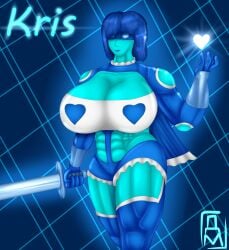 1girls 2d abs biceps big_breasts blue_background blue_eyes blue_hair blue_skin blue_theme breasts breasts_bigger_than_head daxmarko deltarune female female_only heart huge_breasts kris_(deltarune) kris_female_(deltarune) large_breasts muscle muscle_tone muscles muscular muscular_arms muscular_ass muscular_back muscular_female muscular_legs muscular_thighs rainbow_mika rainbow_mika_(cosplay) rule_63 six_pack solo street_fighter sword thick_thighs thunder_thighs toned toned_arms toned_back toned_belly toned_biceps toned_body toned_female toned_legs toned_stomach toned_triceps triceps undertale undertale_(series) wide_hips