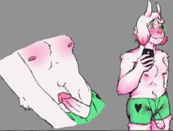 anthro blush bovid bulge caprine clothing deltarune dick_slip fur furry furry_only genitals glasses goat male male_only mammal momoskinks nipples penis ralsei selfie showing_penis solo undertale_(series) underwear video_games