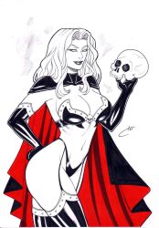 1girls 2020s 2023 big_breasts black_bra black_cape black_elbow_gloves black_garter_straps black_gloves black_thighhighs black_thong cape carla_torres chaos_comics coffin_comics curvaceous curvy_body curvy_female curvy_figure death_(personification) ed_benes_studio elbow_gloves female_focus female_only garter_straps gloves goddess grim_reaper hi_res high_resolution highleg highleg_thong highres holding_skull lady_death metal_bra metal_gloves multicolored_cape no_pupils queen_of_the_dead red_cape seductive_look skull thighhighs thong two-tone_cape voluptuous voluptuous_female white_eyebrows white_hair white_sclera white_skin