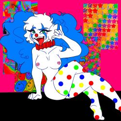 1girls breasts clown clown_girl clown_makeup clown_nose clowny_(piggy) green_eyes liladrawz long_hair medium_breasts naked piggy_(game) remake roblox roblox_game solo source_request sticking_out_tongue